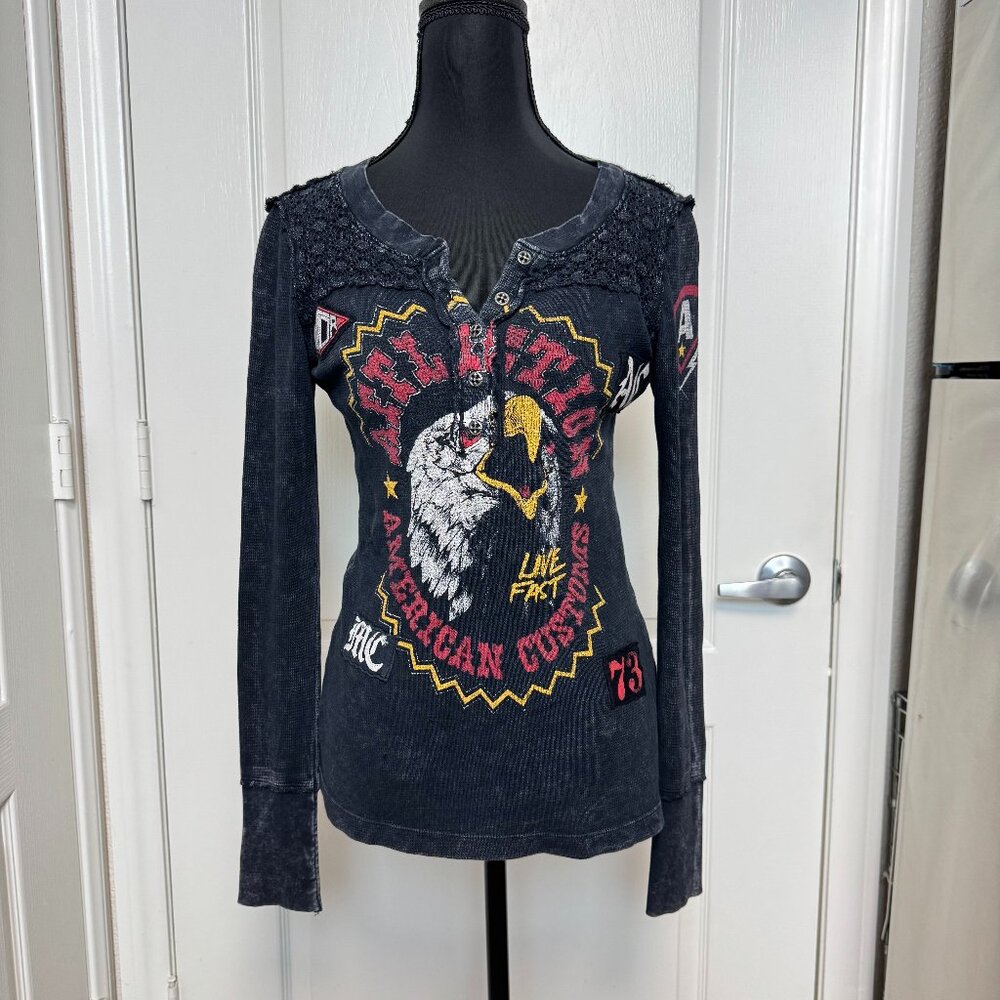 Affliction Charcoal Gray Long Sleeve American Customs Thermal – Size Small